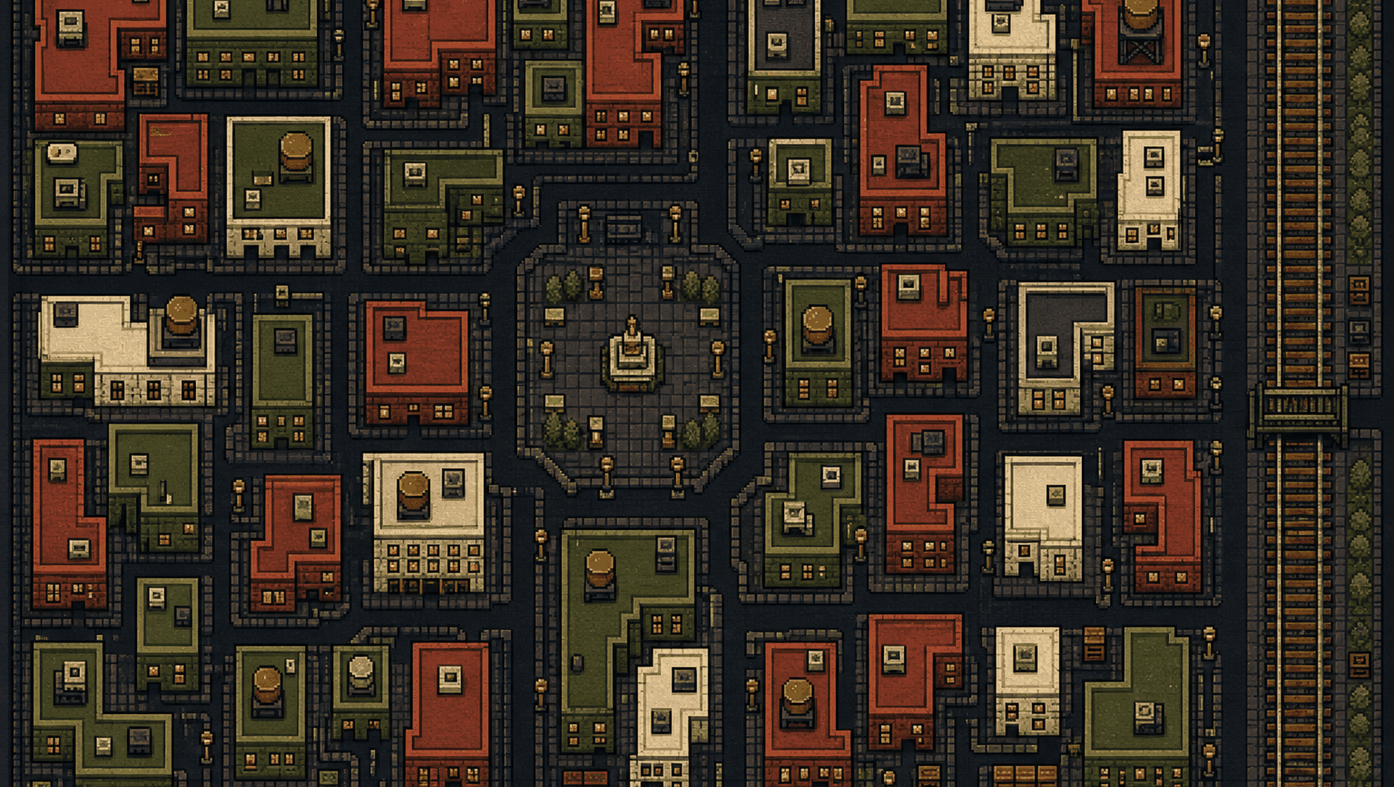 The district from above, with its buildings marked